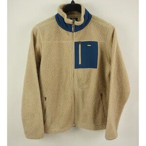 Teton Cream & Blue Pile Fleece Full Zip Sweater Jacket Mens Large Outdoor Hiking